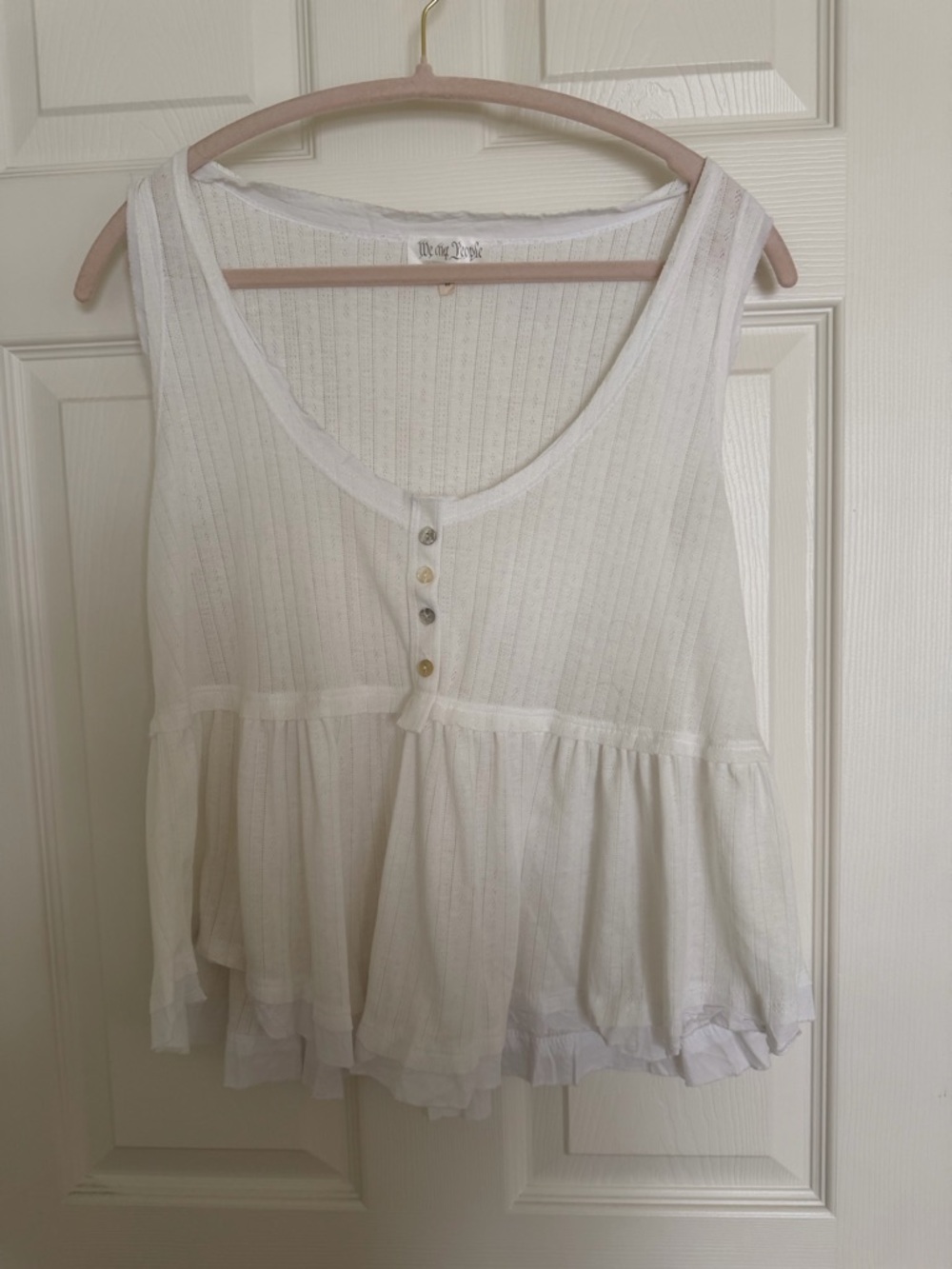 We The Free White Ribbed Peplum Tank with Button Front